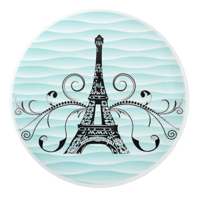 Teal Eiffel Torn Flourish Ceramic pull Knopp (Framsidan)