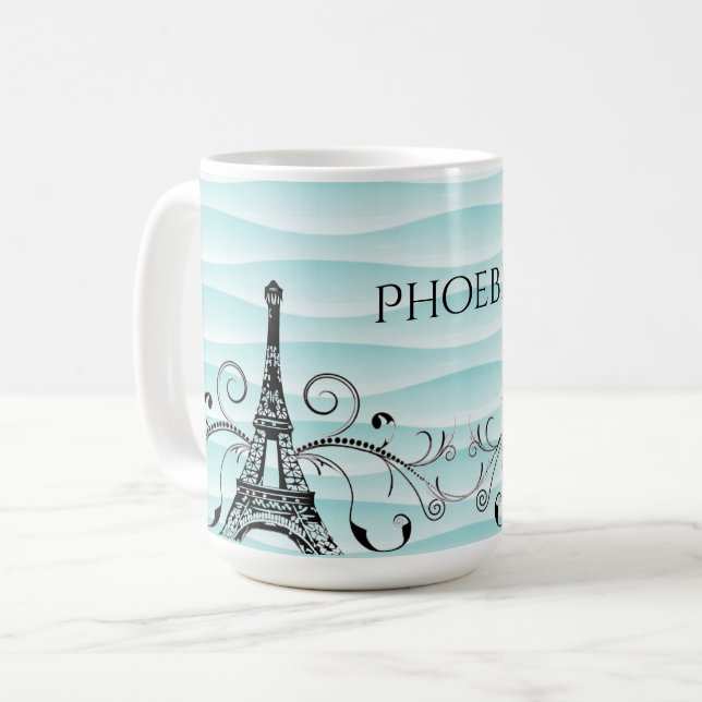 Teal Eiffel Torn Flourish Coffee Mugg (Framsida vänster)