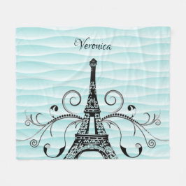 Teal Eiffel Torn Flourish Fleece Blanket
