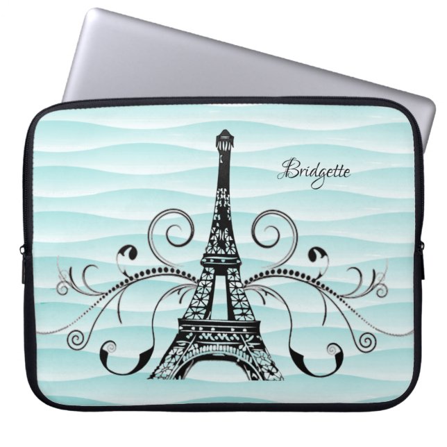 Teal Eiffel Torn Flourish Laptop sleeve (Framsidan)