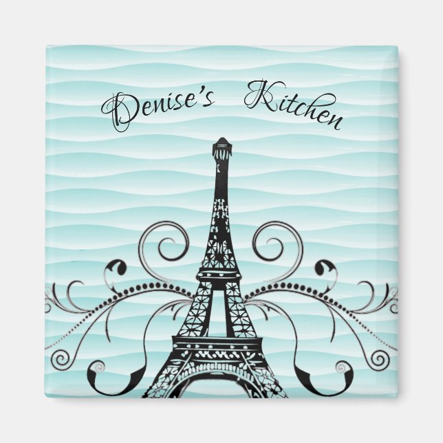 Teal Eiffel Torn Flourish Magnet (Framsidan)