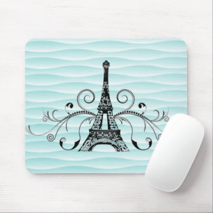 Teal Eiffel Torn Flourish Mouse Pad Musmatta