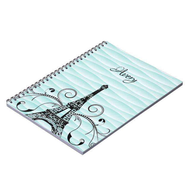 Teal Eiffel Torn Flourish Notebook Anteckningsbok (Vänstra Sidan)