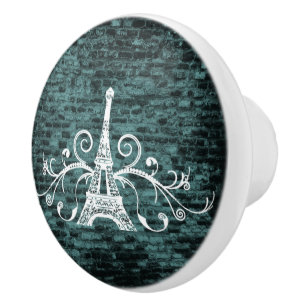 Teal Eiffel Torn Grunge Ceramic pull Knopp