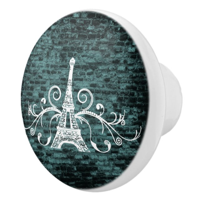 Teal Eiffel Torn Grunge Ceramic pull Knopp (Höger)