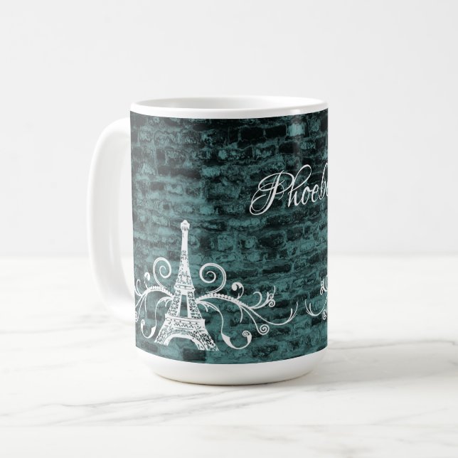 Teal Eiffel Torn Grunge Coffee Mugg (Framsida vänster)
