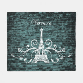 Teal Eiffel Torn Grunge Fleece Blanket