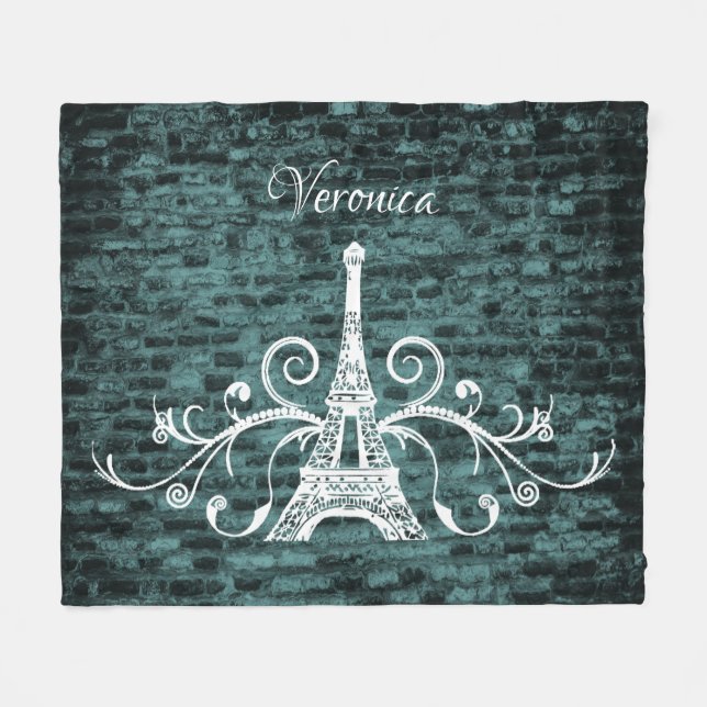 Teal Eiffel Torn Grunge Fleece Blanket (Framsidan (Horisontell))