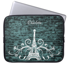 Teal Eiffel Torn Grunge Laptop sleeve