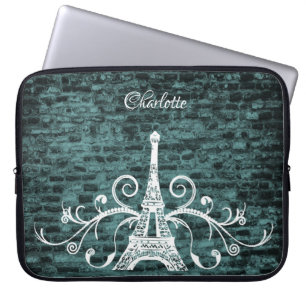 Teal Eiffel Torn Grunge Laptop sleeve
