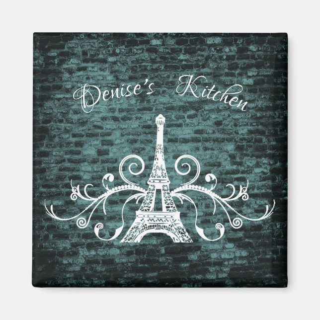 Teal Eiffel Torn Grunge Magnet (Framsidan)