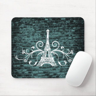 Teal Eiffel Torn Grunge Mouse Pad Musmatta