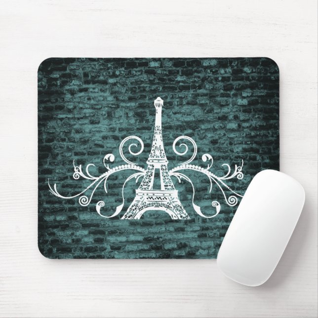 Teal Eiffel Torn Grunge Mouse Pad Musmatta (Med mus)