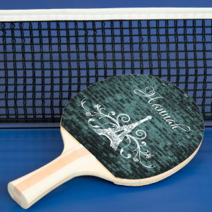Teal Eiffel Torn Grunge Ping Pong Paddle Pingisracket