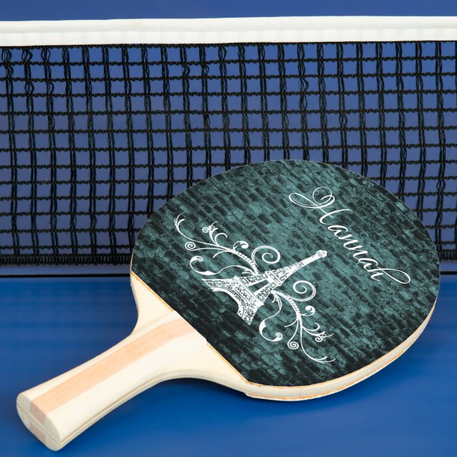 Teal Eiffel Torn Grunge Ping Pong Paddle Pingisracket (Insitu)