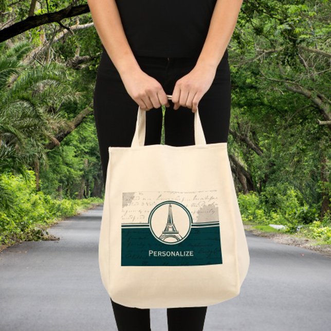 Teal Eiffel Torn Tygkasse (Teal Eiffel Tower Tote Bag)