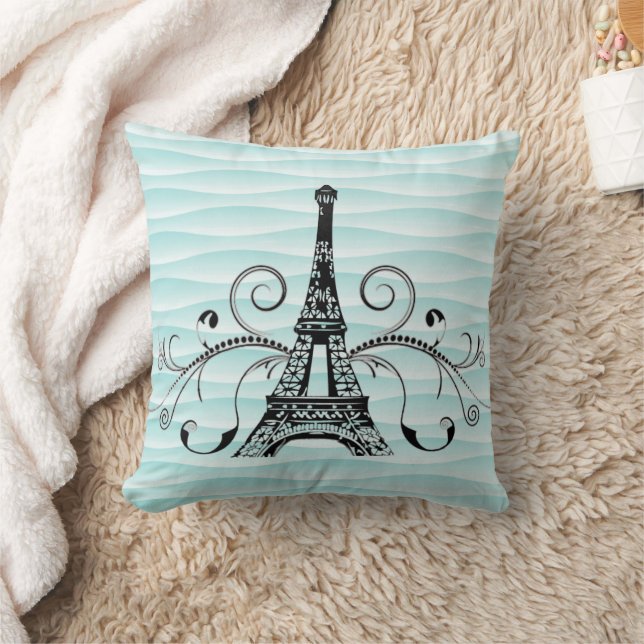 Teal Eiffel Towel Flourish Dekorativ kudde (Filt)