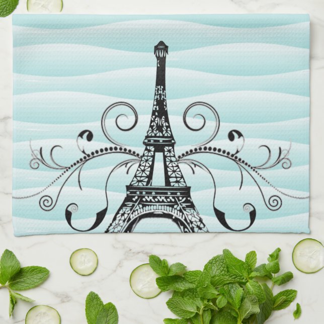 Teal Eiffel Towel Flourish Kitchen Towel Kökshandduk (Vikta)