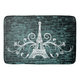 Teal Eiffel Towel Grunge Bath Mat Badrumsmatta