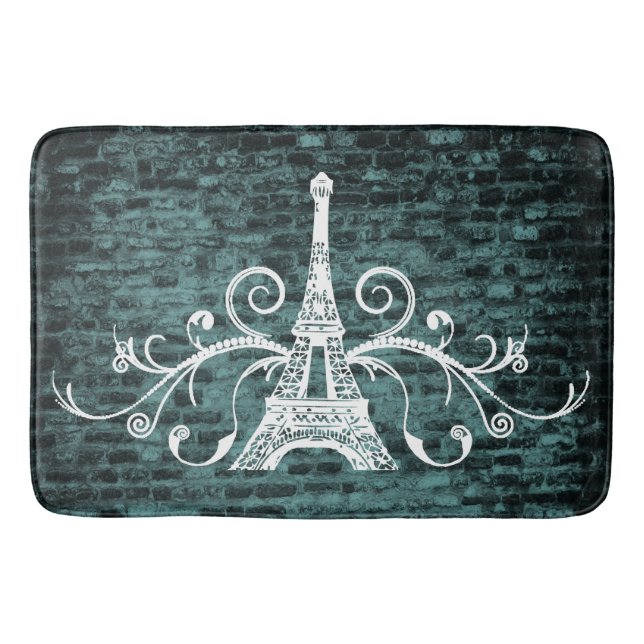 Teal Eiffel Towel Grunge Bath Mat Badrumsmatta (Framsidan)