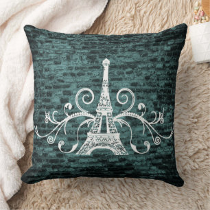 Teal Eiffel Towel Grunge Dekorativ kudde