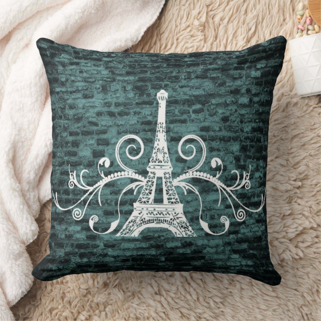 Teal Eiffel Towel Grunge Dekorativ kudde (Filt)
