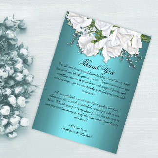 Teal Elegance Botanical Ro Bröllop Tack Kort