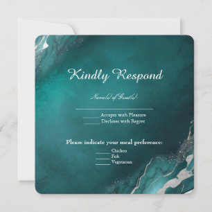 Teal Elegance: Silver Marble Bröllop Inbjudningar