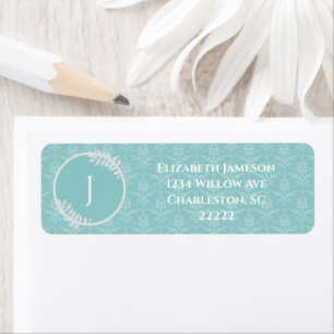 Teal Elegant Damask-etikett Returadress Etikett