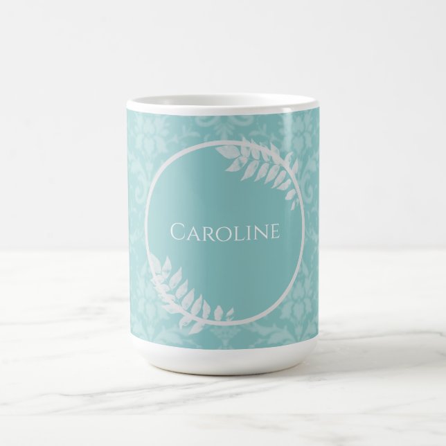 Teal Elegant Damask Personlig Coffee Mugg (Center)