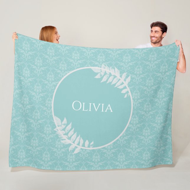 Teal Elegant Damask Personlig Fleece Blanket (På plats)