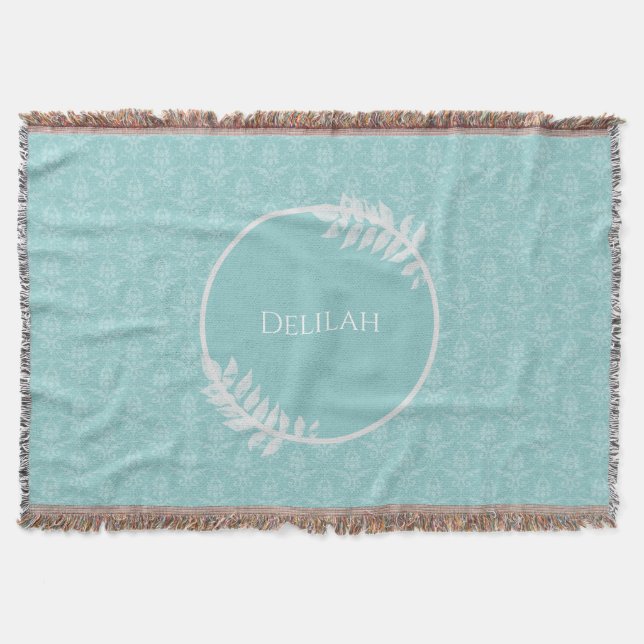 Teal Elegant Damask Personlig Thrid Blanket Filt (Framsidan)