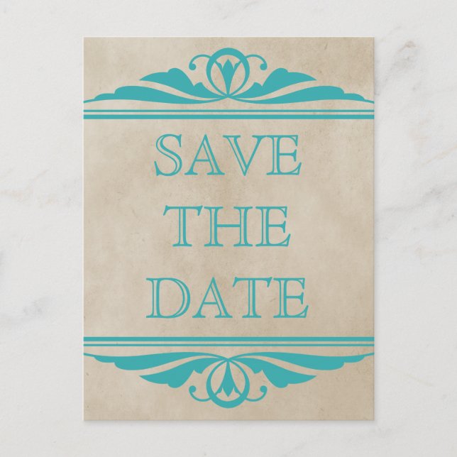Teal Elegant Deco Save Date Postcard Meddelande Vykort (Framsida)