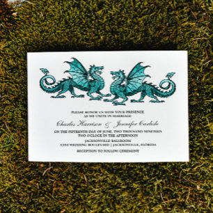 Teal Elegant Dragon bröllopsinbjudan Inbjudningar