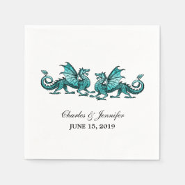 Teal Elegant Dragons Bröllop Pappra Napkins Pappersservett
