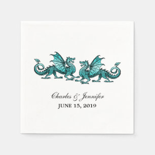 Teal Elegant Dragons Bröllop Pappra Napkins Pappersservett