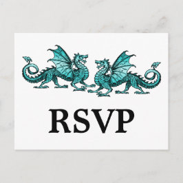 Teal Elegant Dragons Response Postcard Inbjudan Vykort