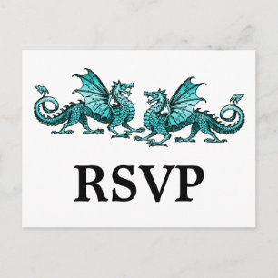 Teal Elegant Dragons Response Postcard Inbjudan Vykort