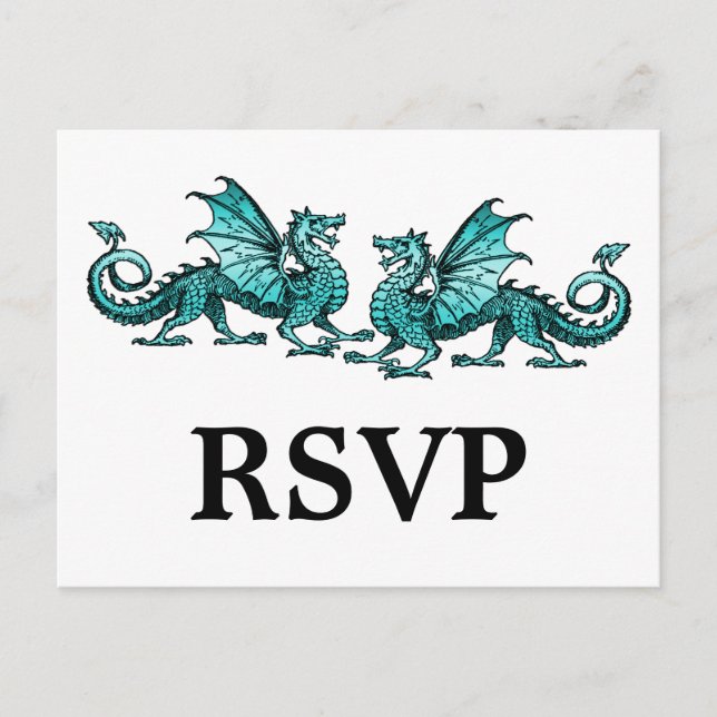 Teal Elegant Dragons Response Postcard Inbjudan Vykort (Framsida)