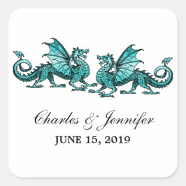 Teal Elegant Dragons Wedding Stickers Fyrkantigt Klistermärke