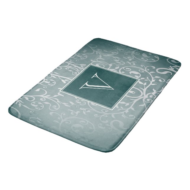 Teal Elegant Flourish Monogram Bath Mat Badrumsmatta (Vinklad)