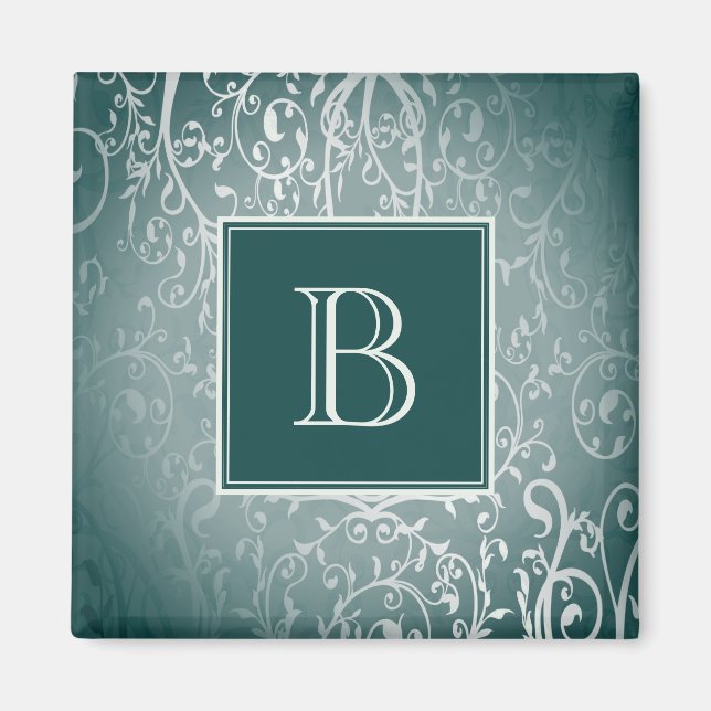Teal Elegant Flourish Monogram Magnet (Framsidan)