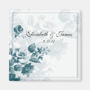 Teal Elegant Flower bröllopsfavoritmagnet Magnet