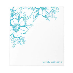 Teal Elegant Letterpress Stil Blommigts Anteckningsblock