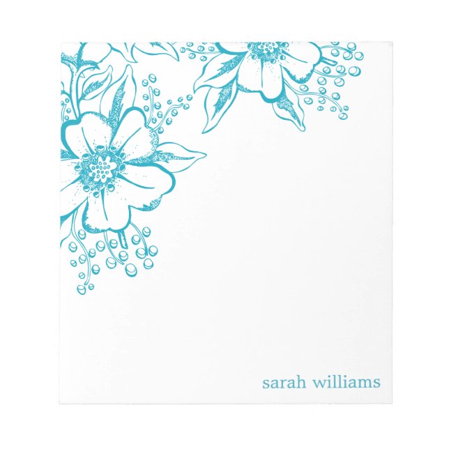 Teal Elegant Letterpress Stil Blommigts Anteckningsblock (Framsida)