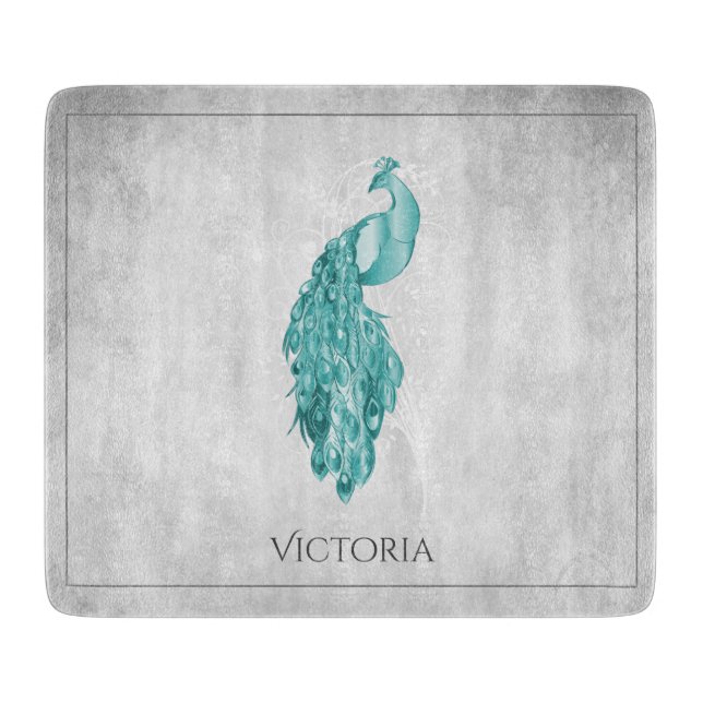 Teal Elegant Peacock Personlig Clearboard Board (Framsidan)