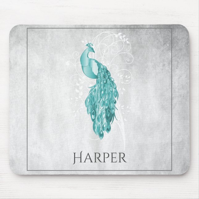 Teal Elegant Peacock Personlig Mouse Pad Musmatta (Framsidan)