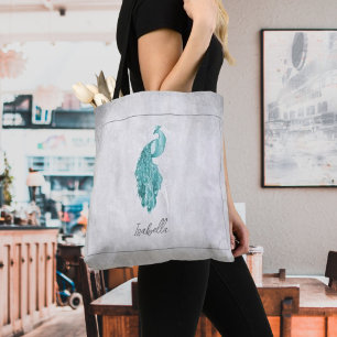 Teal Elegant Peacock Personlig Tote Bag Tygkasse