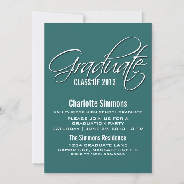 Teal Elegant Script Studenten Inbjudan (Framsida)