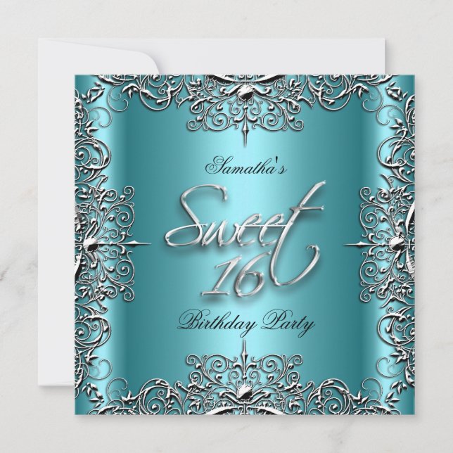 Teal Elegant Sweet sixteen Sweet 16 Party White Inbjudningar (Framsida)